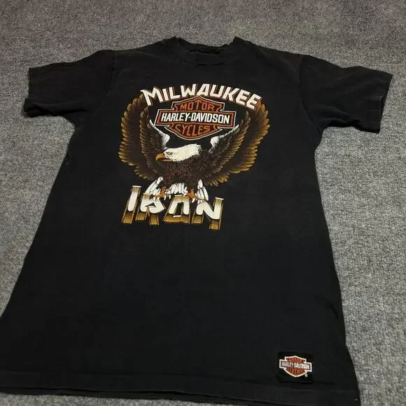 Vintage Hanes Harley-Davidson Shirt Mens Medium Black Milwaukee Iron Eagle 1984 - Picture 5 of 10